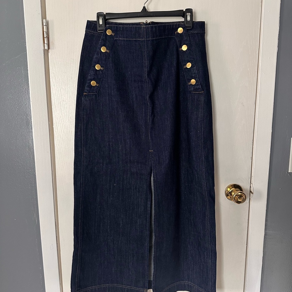 J. Crew Denim Skirt with Gold Accents